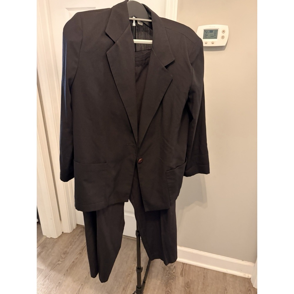 90s Sag Harbor 14 Petite Black Two Piece Pantsuit Blazer Trousers Dark Academia